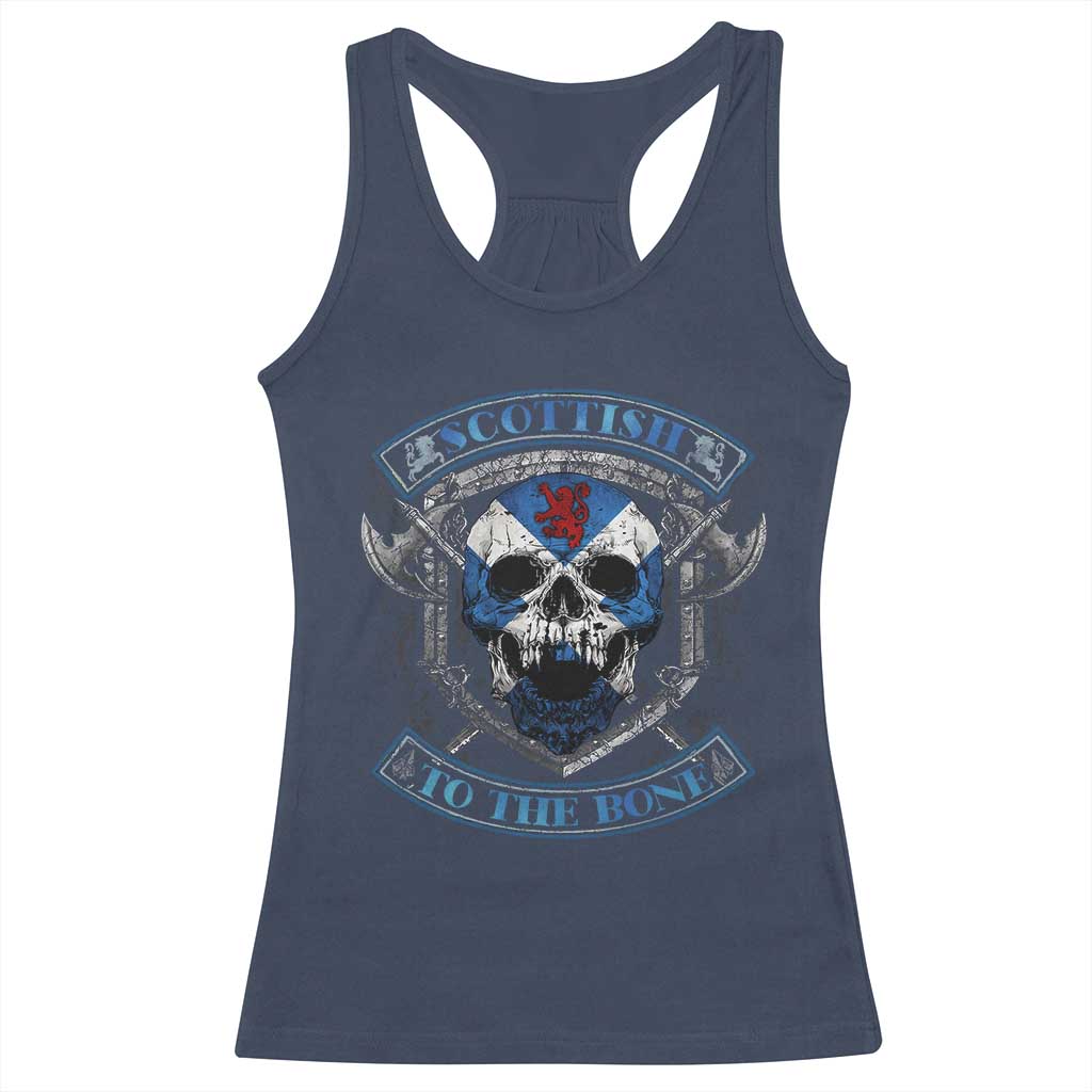 Funny Scottish Viking Racerback Tank Top Scottish To The Bone Vintage Scottish Lion Rampant Flag Skull