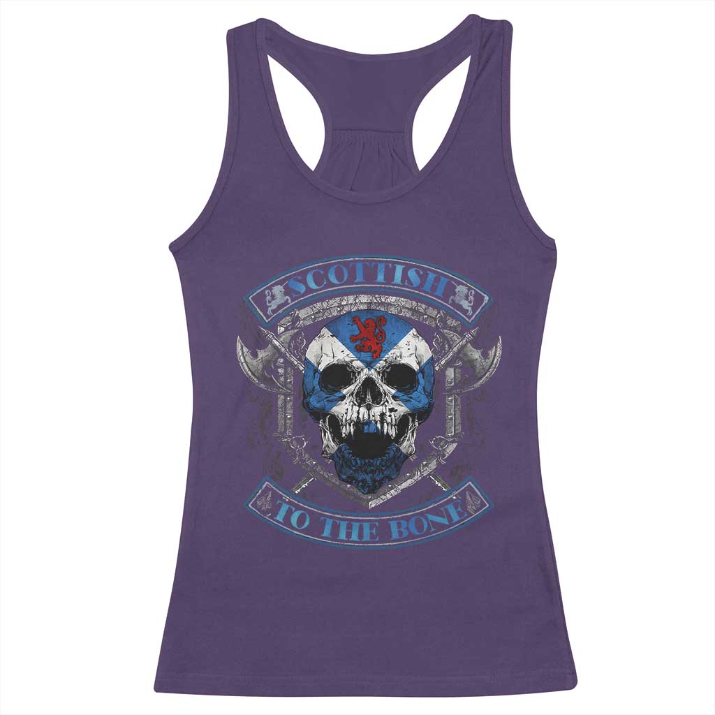 Funny Scottish Viking Racerback Tank Top Scottish To The Bone Vintage Scottish Lion Rampant Flag Skull