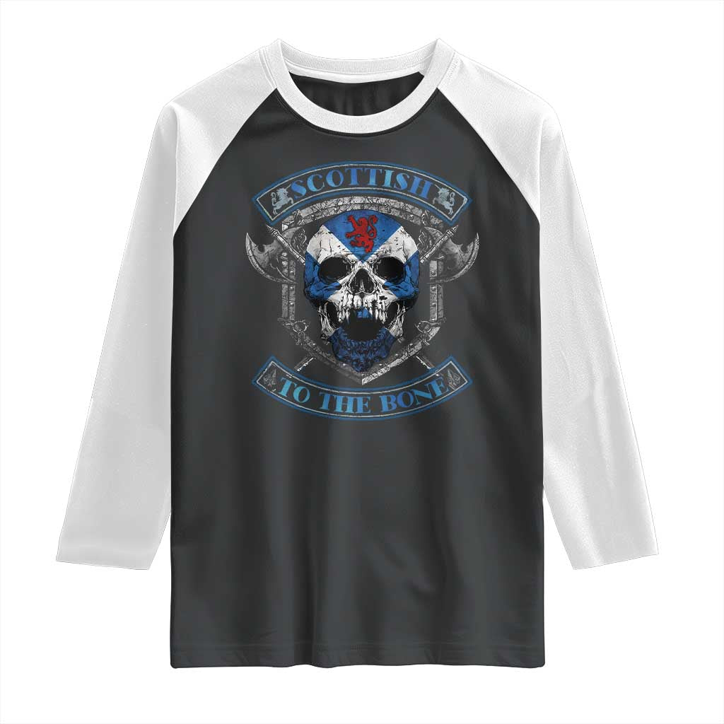 Funny Scottish Viking Raglan Shirt Scottish To The Bone Vintage Scottish Lion Rampant Flag Skull