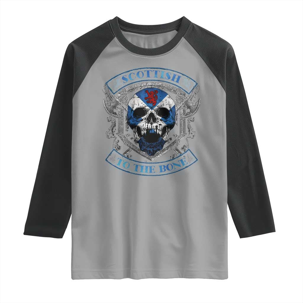 Funny Scottish Viking Raglan Shirt Scottish To The Bone Vintage Scottish Lion Rampant Flag Skull