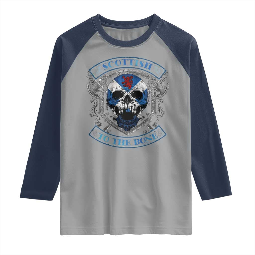 Funny Scottish Viking Raglan Shirt Scottish To The Bone Vintage Scottish Lion Rampant Flag Skull