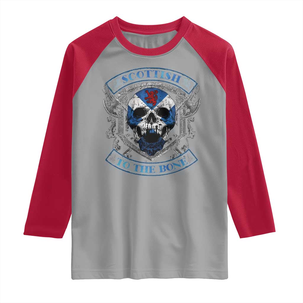 Funny Scottish Viking Raglan Shirt Scottish To The Bone Vintage Scottish Lion Rampant Flag Skull