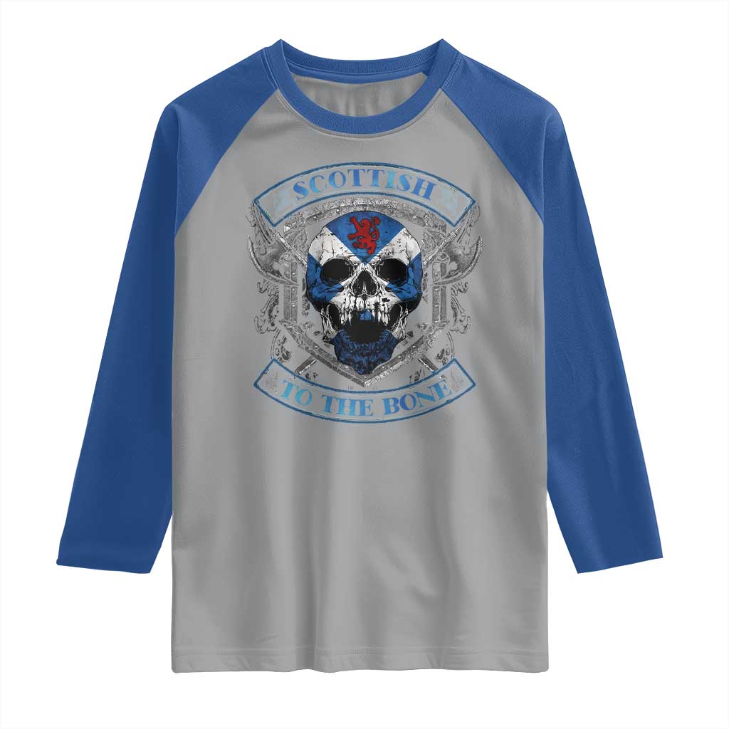 Funny Scottish Viking Raglan Shirt Scottish To The Bone Vintage Scottish Lion Rampant Flag Skull