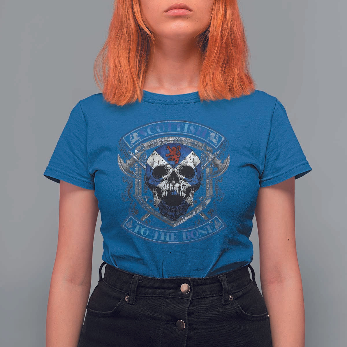 Funny Scottish Viking T Shirt For Women Scottish To The Bone Vintage Scottish Lion Rampant Flag Skull
