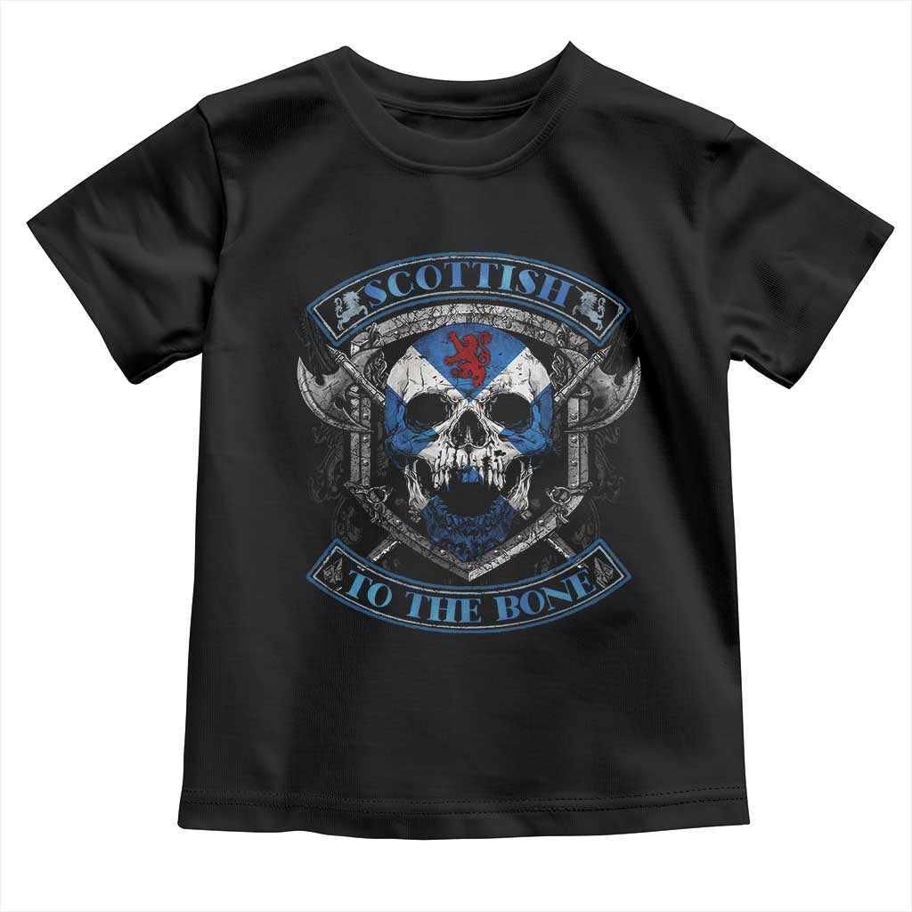 Funny Scottish Viking Toddler T Shirt Scottish To The Bone Vintage Scottish Lion Rampant Flag Skull
