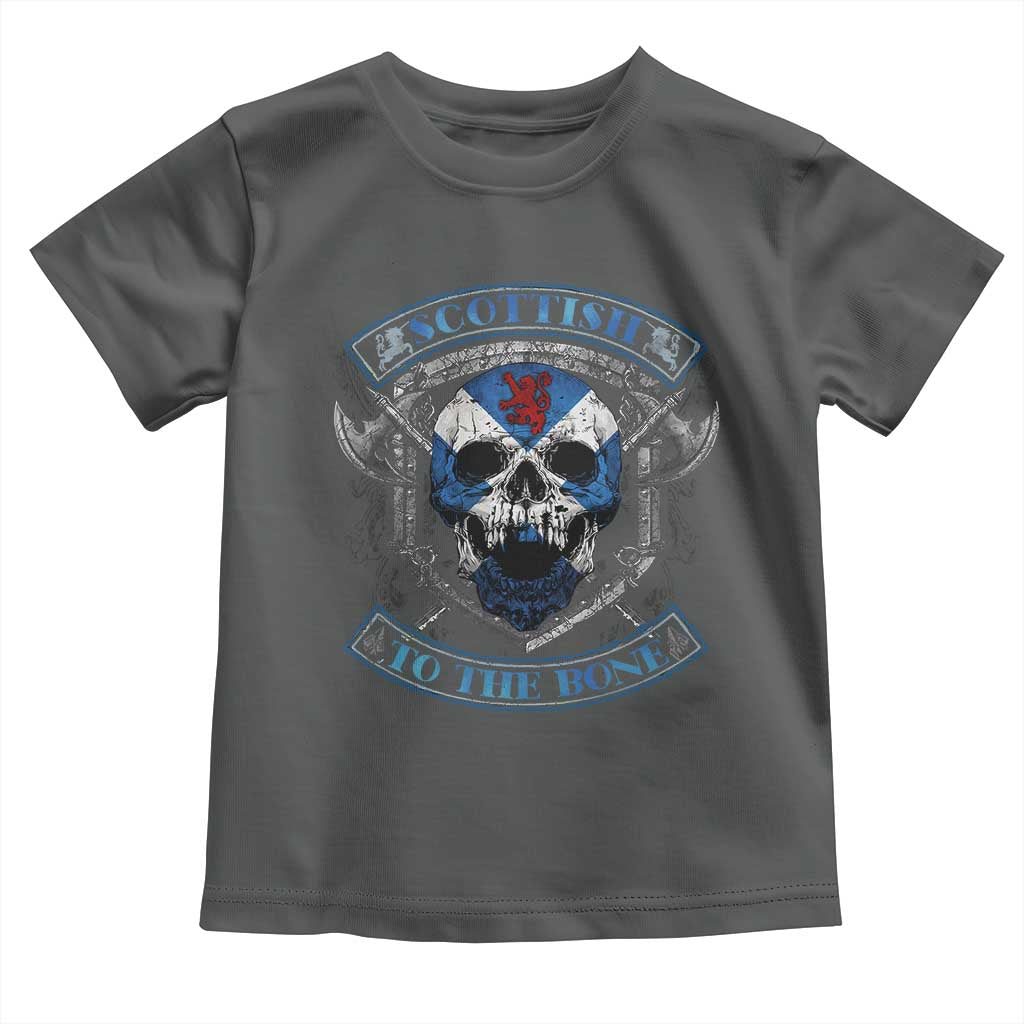 Funny Scottish Viking Toddler T Shirt Scottish To The Bone Vintage Scottish Lion Rampant Flag Skull