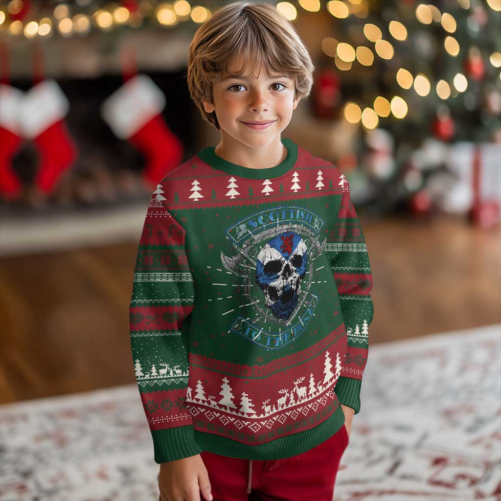 Funny Scottish Viking Ugly Christmas Sweater Scottish To The Bone Vintage Scottish Lion Rampant Flag Skull TS11
