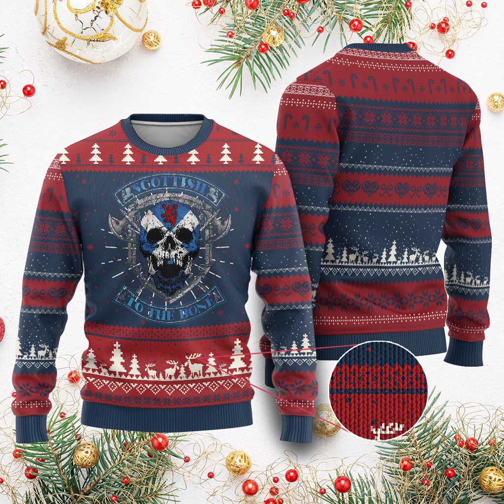 Funny Scottish Viking Knitted Sweatshirt Scottish To The Bone Vintage Scottish Lion Rampant Flag Skull - Wonder Print Shop