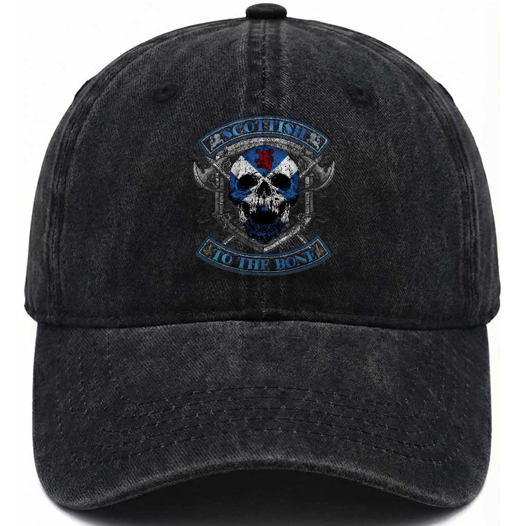 Funny Scottish Viking Washed Cotton Baseball Cap Scottish To The Bone Vintage Scottish Lion Rampant Flag Skull