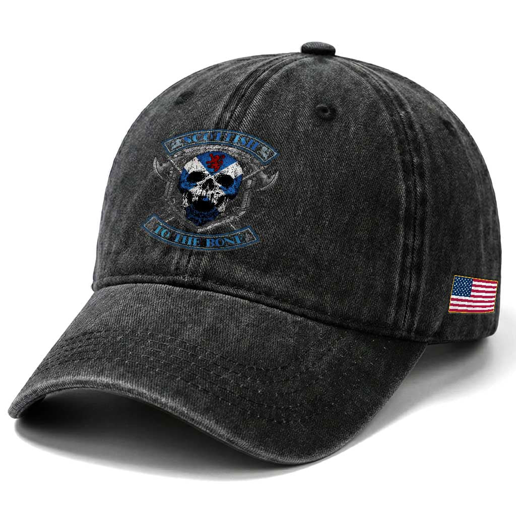 Funny Scottish Viking Washed Cotton Baseball Cap Scottish To The Bone Vintage Scottish Lion Rampant Flag Skull