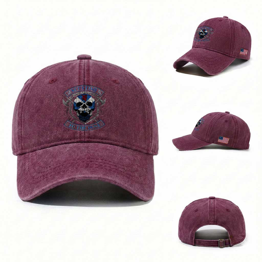 Funny Scottish Viking Washed Cotton Baseball Cap Scottish To The Bone Vintage Scottish Lion Rampant Flag Skull