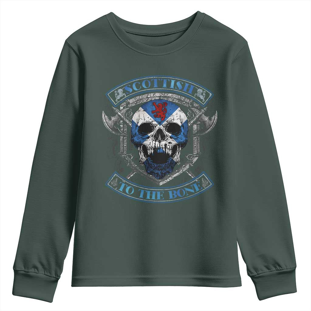 Funny Scottish Viking Youth Sweatshirt Scottish To The Bone Vintage Scottish Lion Rampant Flag Skull