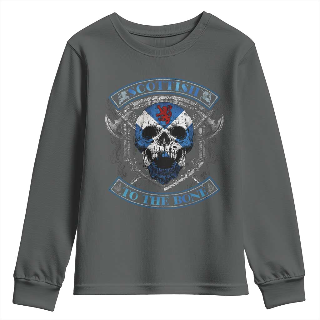 Funny Scottish Viking Youth Sweatshirt Scottish To The Bone Vintage Scottish Lion Rampant Flag Skull