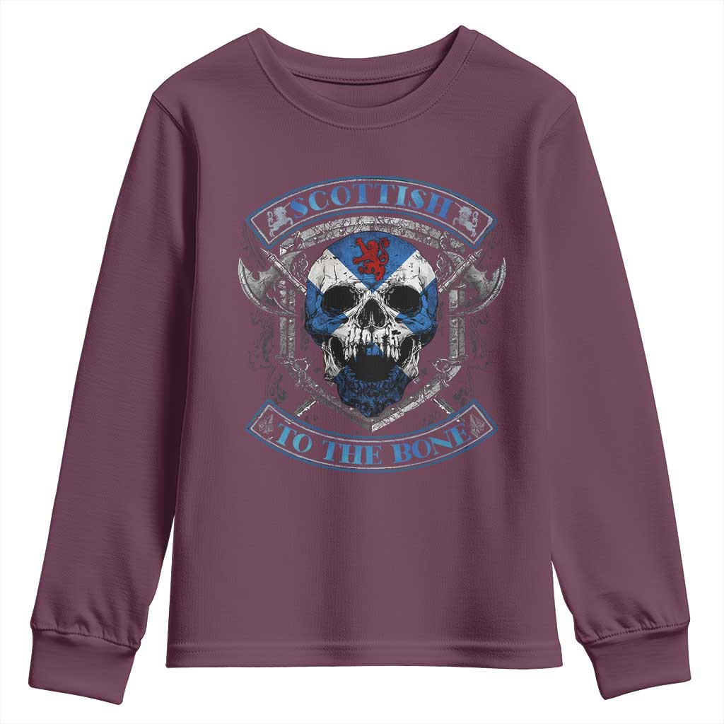 Funny Scottish Viking Youth Sweatshirt Scottish To The Bone Vintage Scottish Lion Rampant Flag Skull