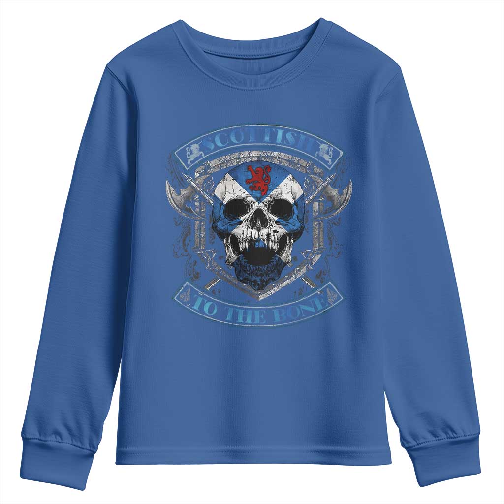 Funny Scottish Viking Youth Sweatshirt Scottish To The Bone Vintage Scottish Lion Rampant Flag Skull