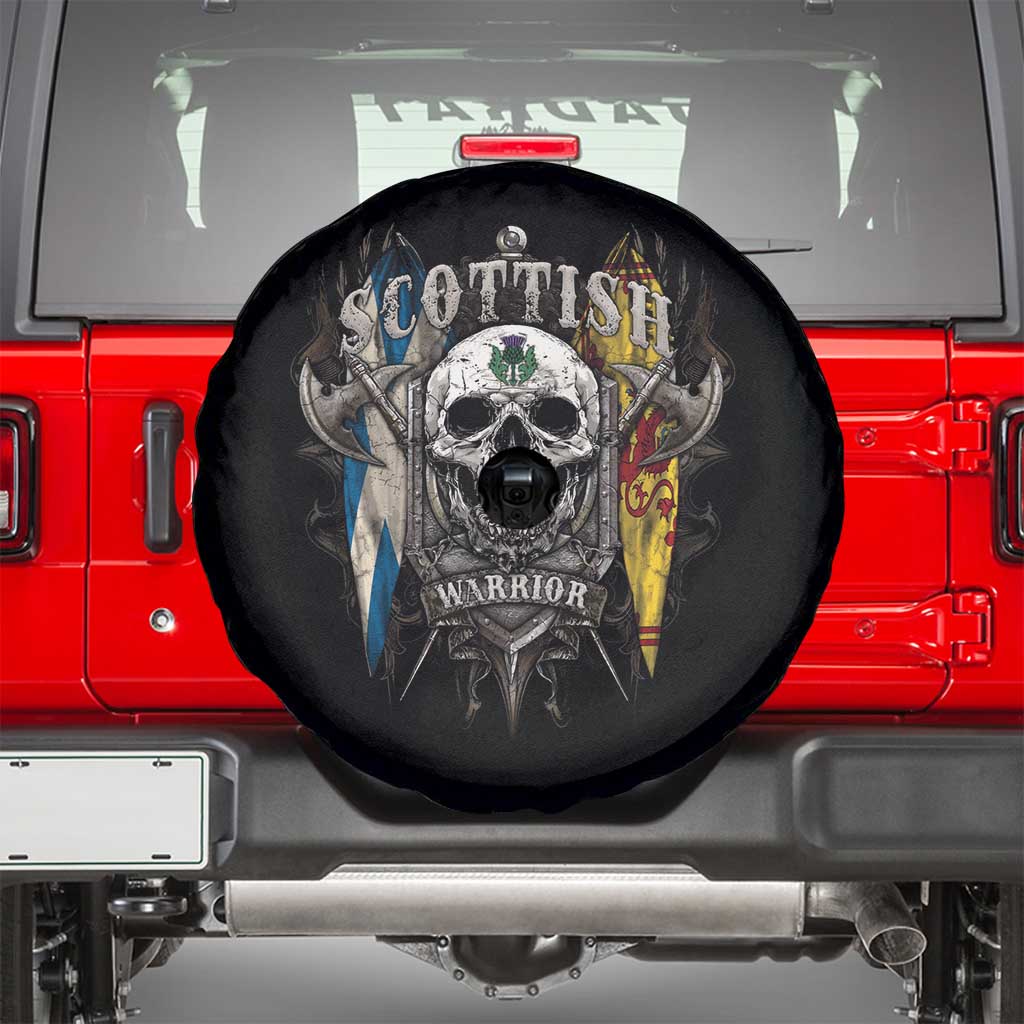 Scottish Warrior Spare Tire Cover Vintage Skull Celtic Cross Scottish Lion Rampant Flag