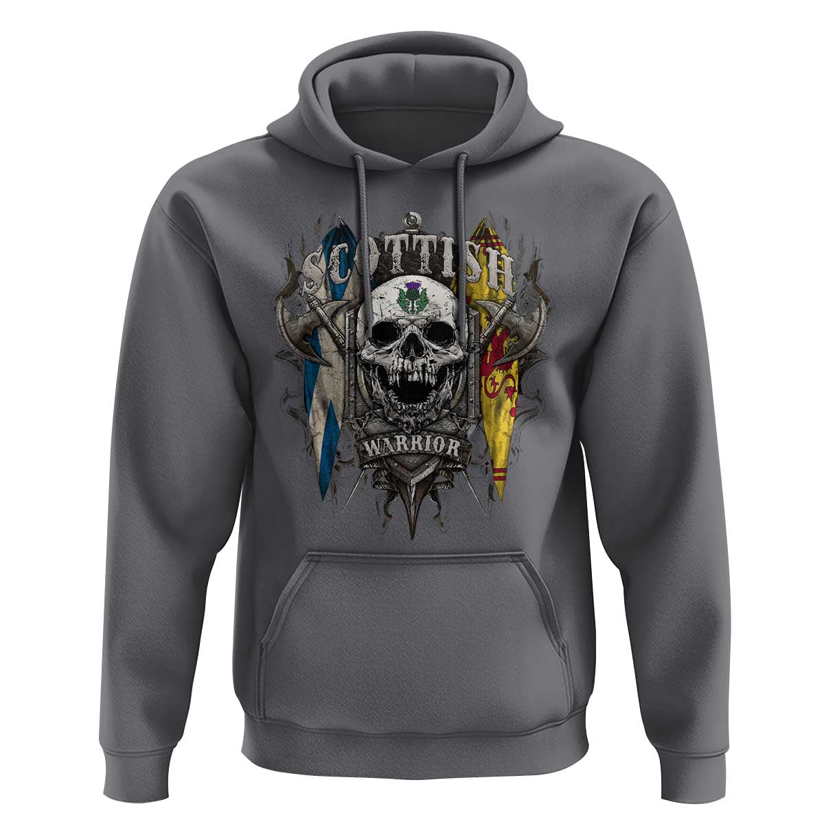 Scottish Warrior Hoodie Vintage Skull Celtic Cross Scottish Lion Rampant Flag