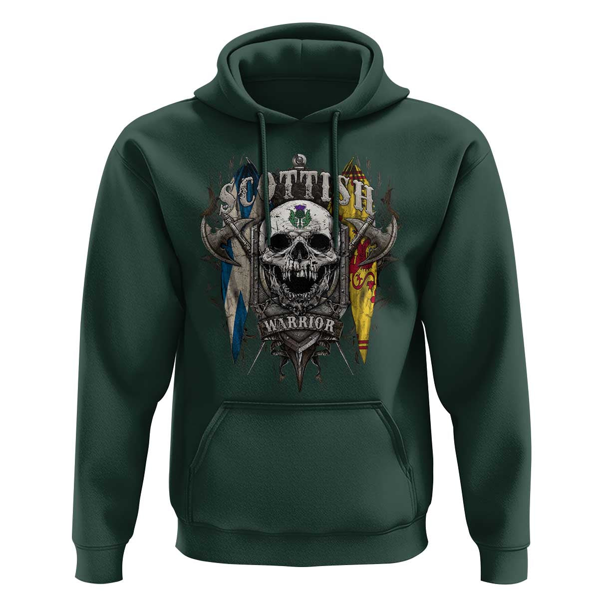 Scottish Warrior Hoodie Vintage Skull Celtic Cross Scottish Lion Rampant Flag