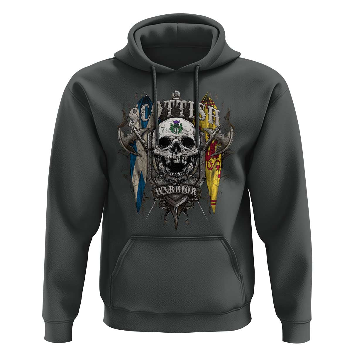 Scottish Warrior Hoodie Vintage Skull Celtic Cross Scottish Lion Rampant Flag