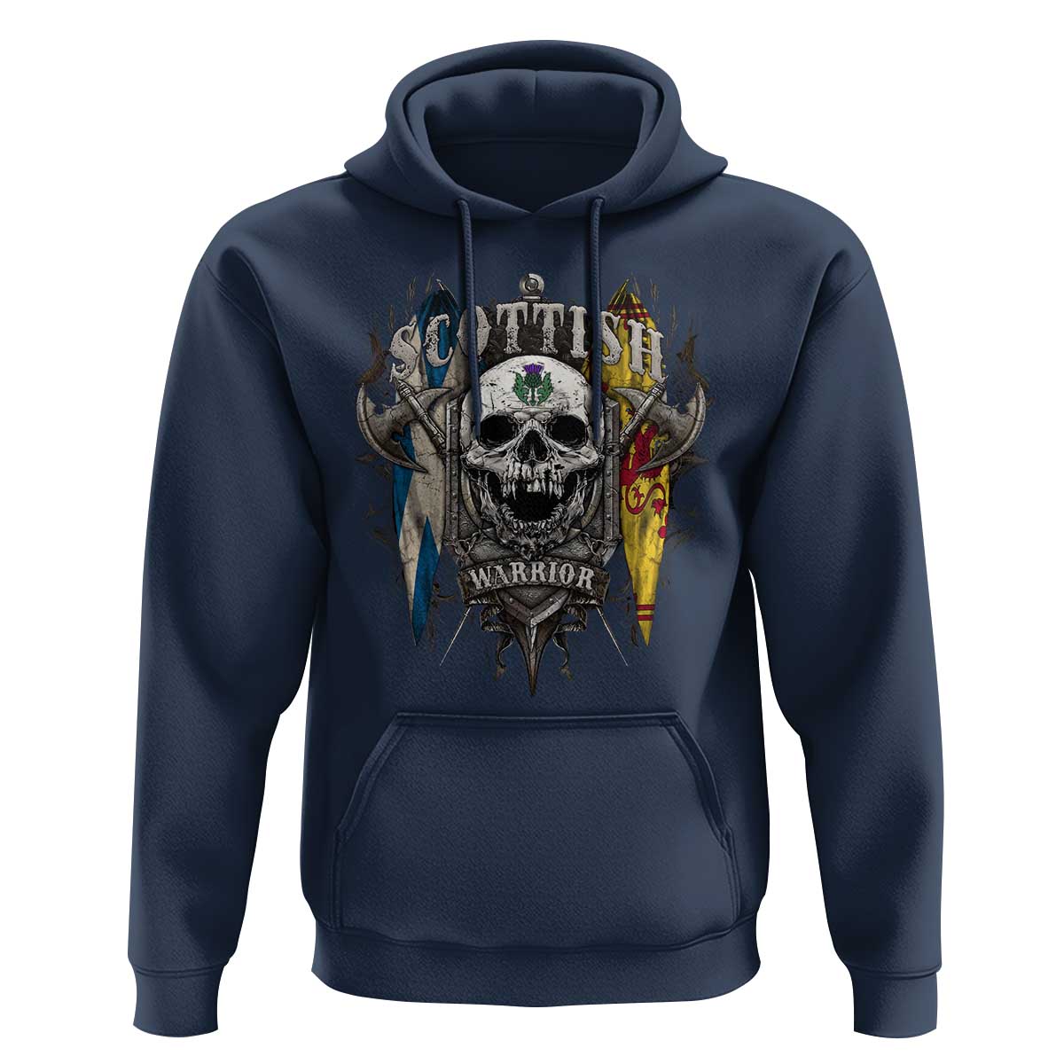 Scottish Warrior Hoodie Vintage Skull Celtic Cross Scottish Lion Rampant Flag
