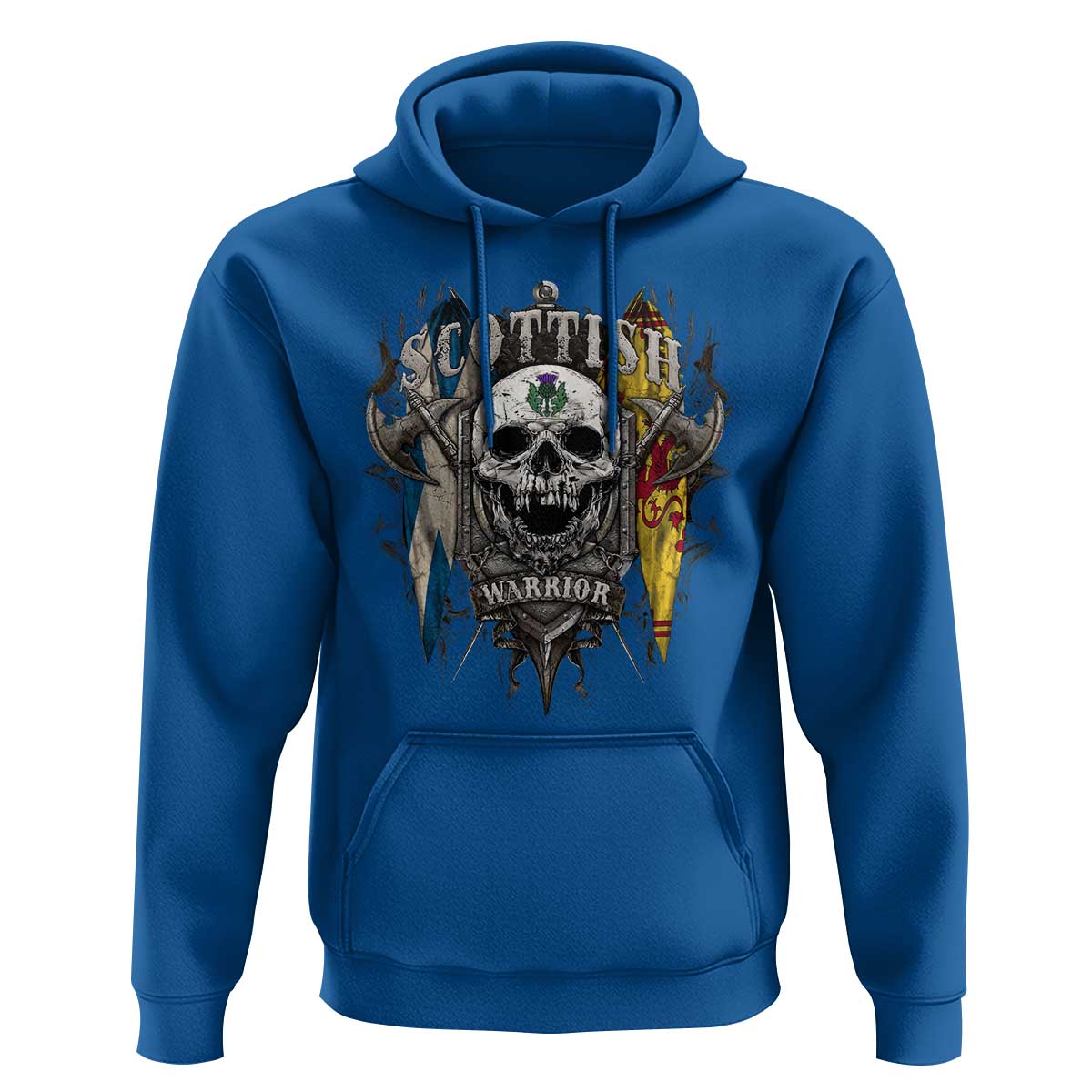 Scottish Warrior Hoodie Vintage Skull Celtic Cross Scottish Lion Rampant Flag