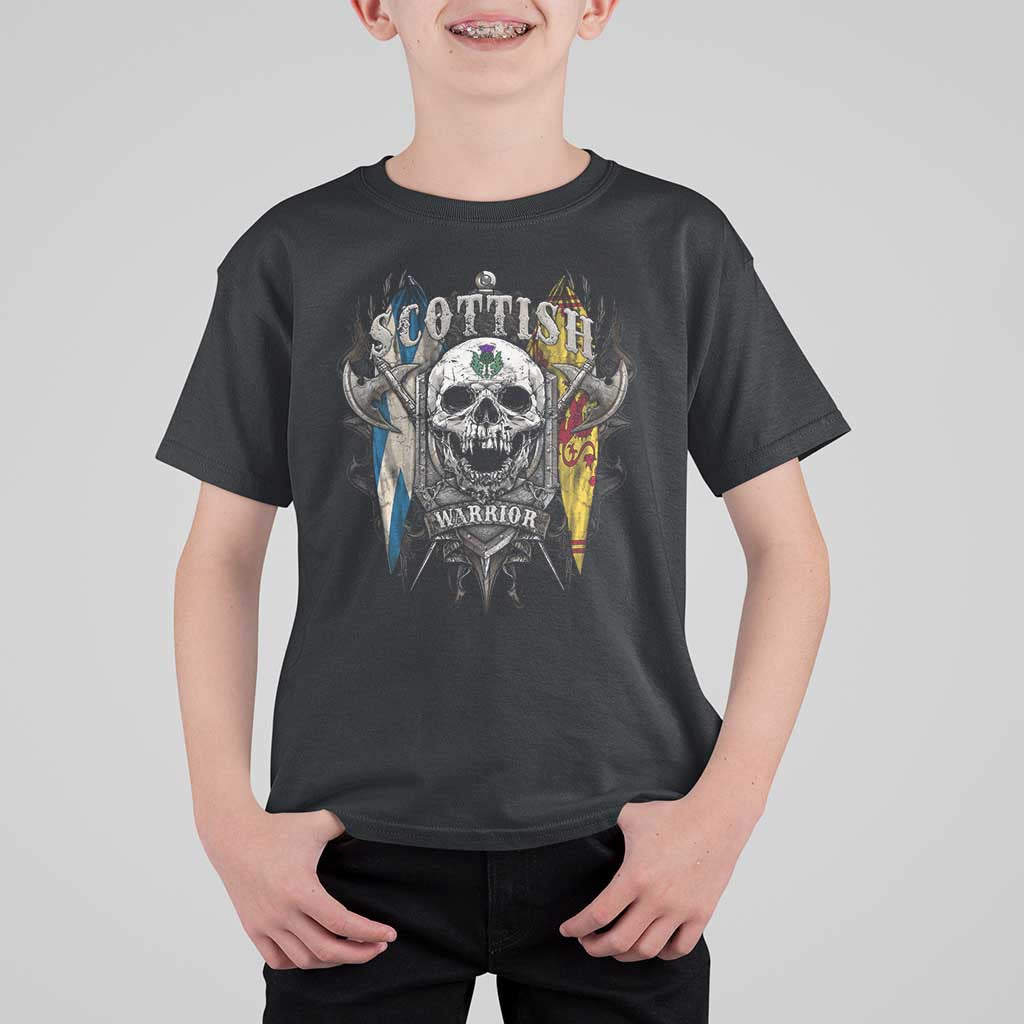Scottish Warrior T Shirt For Kid Vintage Skull Celtic Cross Scottish Lion Rampant Flag