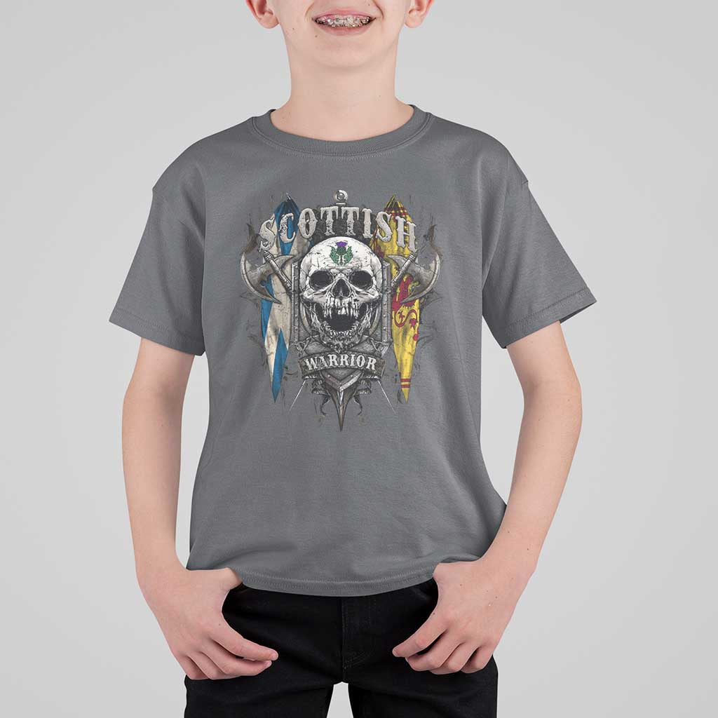 Scottish Warrior T Shirt For Kid Vintage Skull Celtic Cross Scottish Lion Rampant Flag