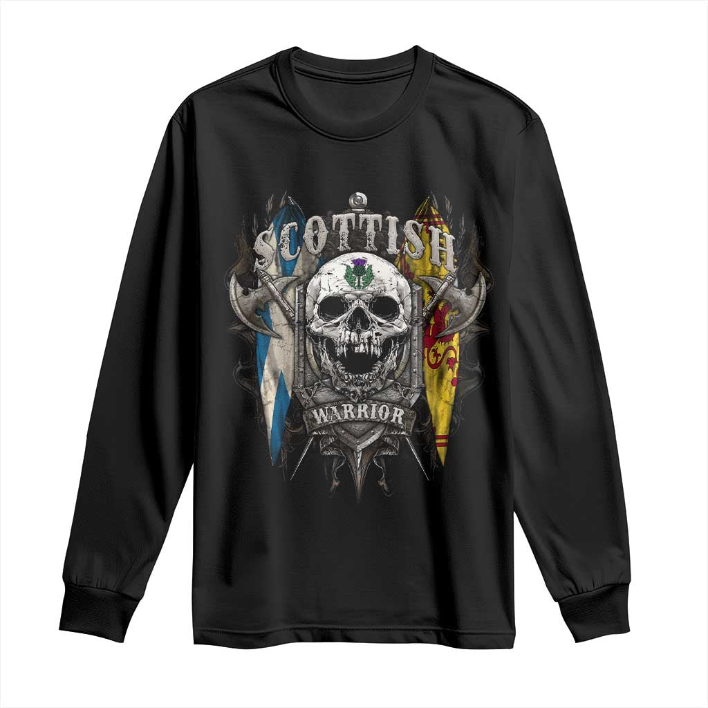 Scottish Warrior Long Sleeve Shirt Vintage Skull Celtic Cross Scottish Lion Rampant Flag