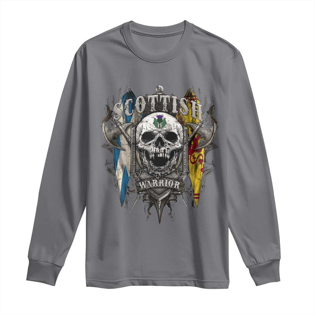 Scottish Warrior Long Sleeve Shirt Vintage Skull Celtic Cross Scottish Lion Rampant Flag