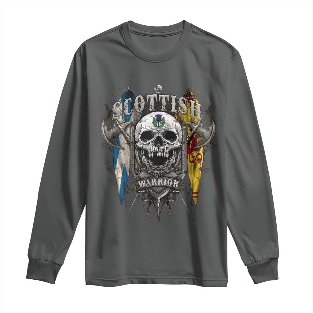 Scottish Warrior Long Sleeve Shirt Vintage Skull Celtic Cross Scottish Lion Rampant Flag