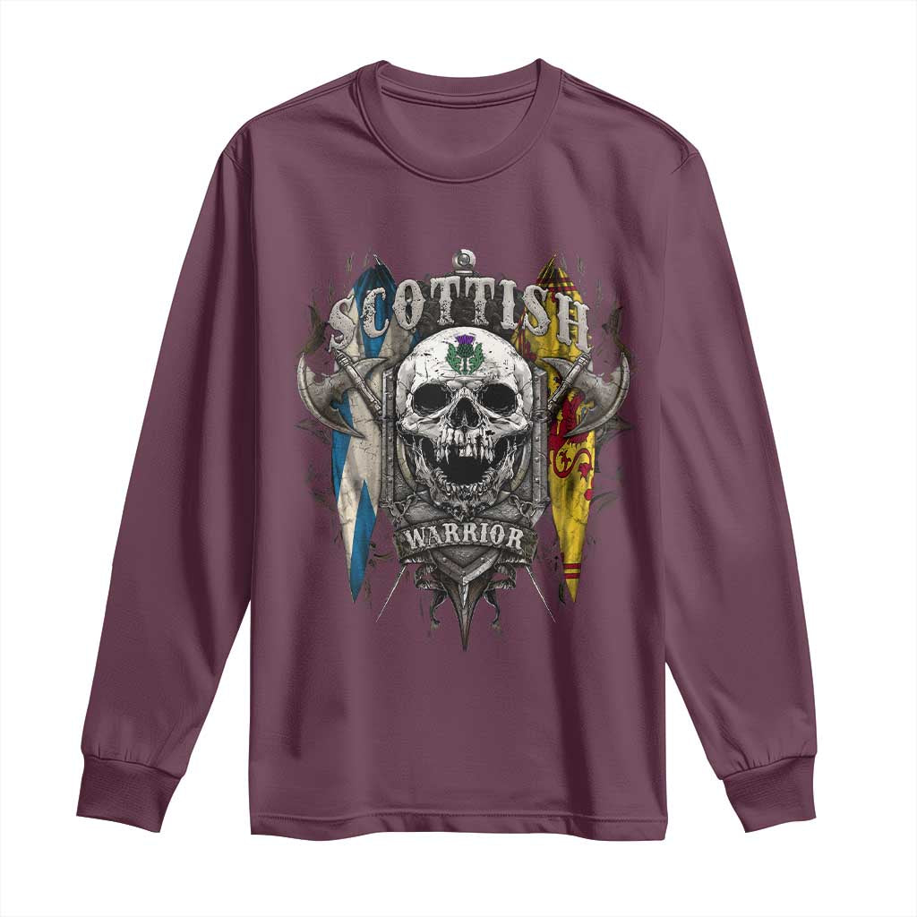 Scottish Warrior Long Sleeve Shirt Vintage Skull Celtic Cross Scottish Lion Rampant Flag