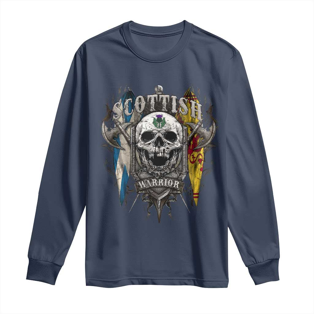 Scottish Warrior Long Sleeve Shirt Vintage Skull Celtic Cross Scottish Lion Rampant Flag