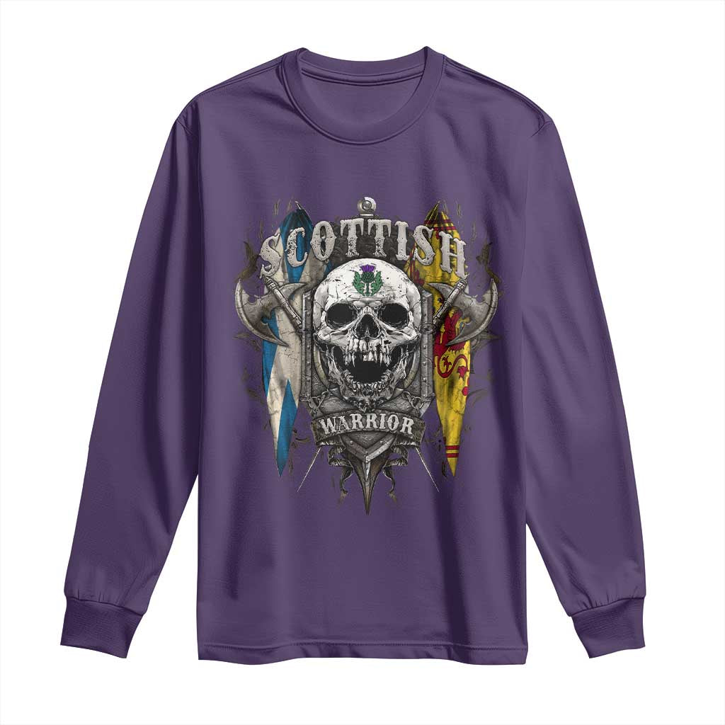 Scottish Warrior Long Sleeve Shirt Vintage Skull Celtic Cross Scottish Lion Rampant Flag