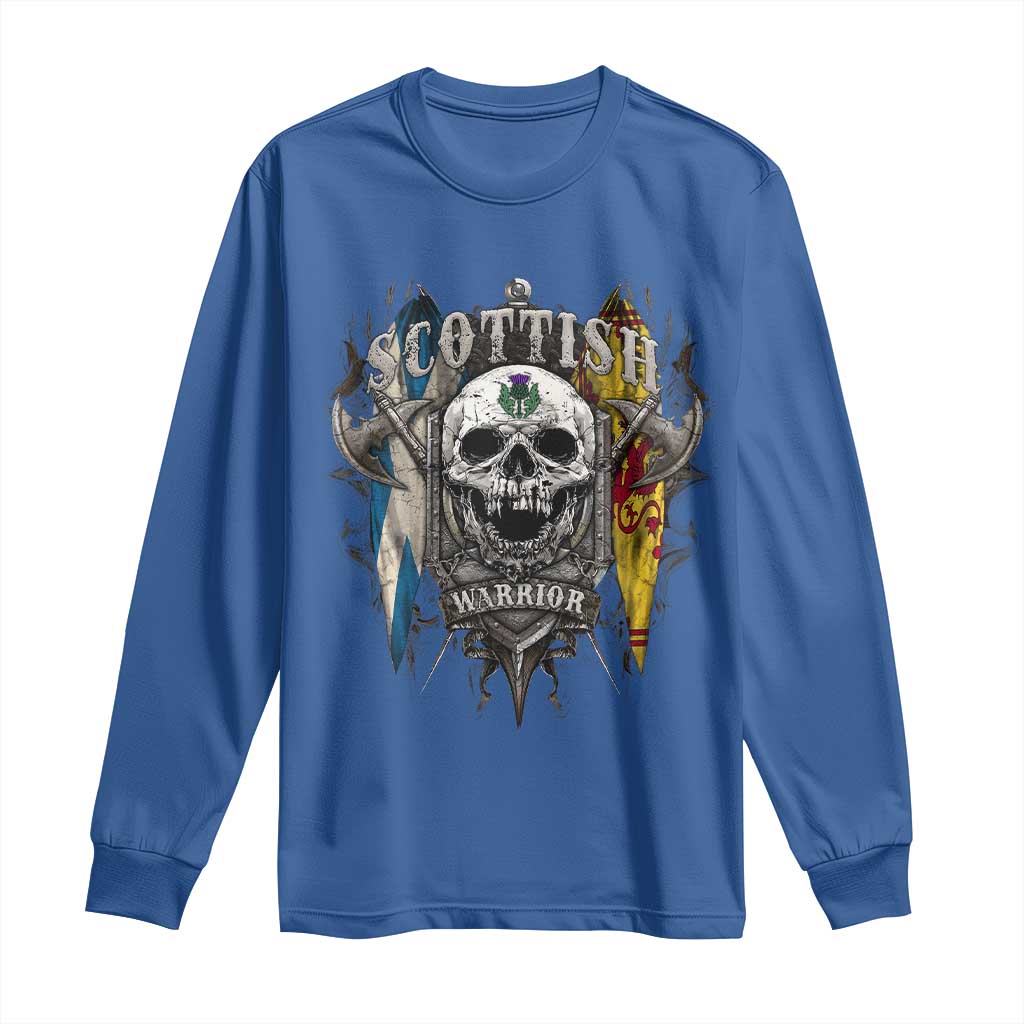 Scottish Warrior Long Sleeve Shirt Vintage Skull Celtic Cross Scottish Lion Rampant Flag