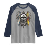 Scottish Warrior Raglan Shirt Vintage Skull Celtic Cross Scottish Lion Rampant Flag