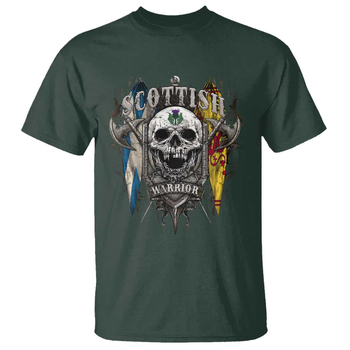 Scottish Warrior T Shirt Vintage Skull Celtic Cross Scottish Lion Rampant Flag