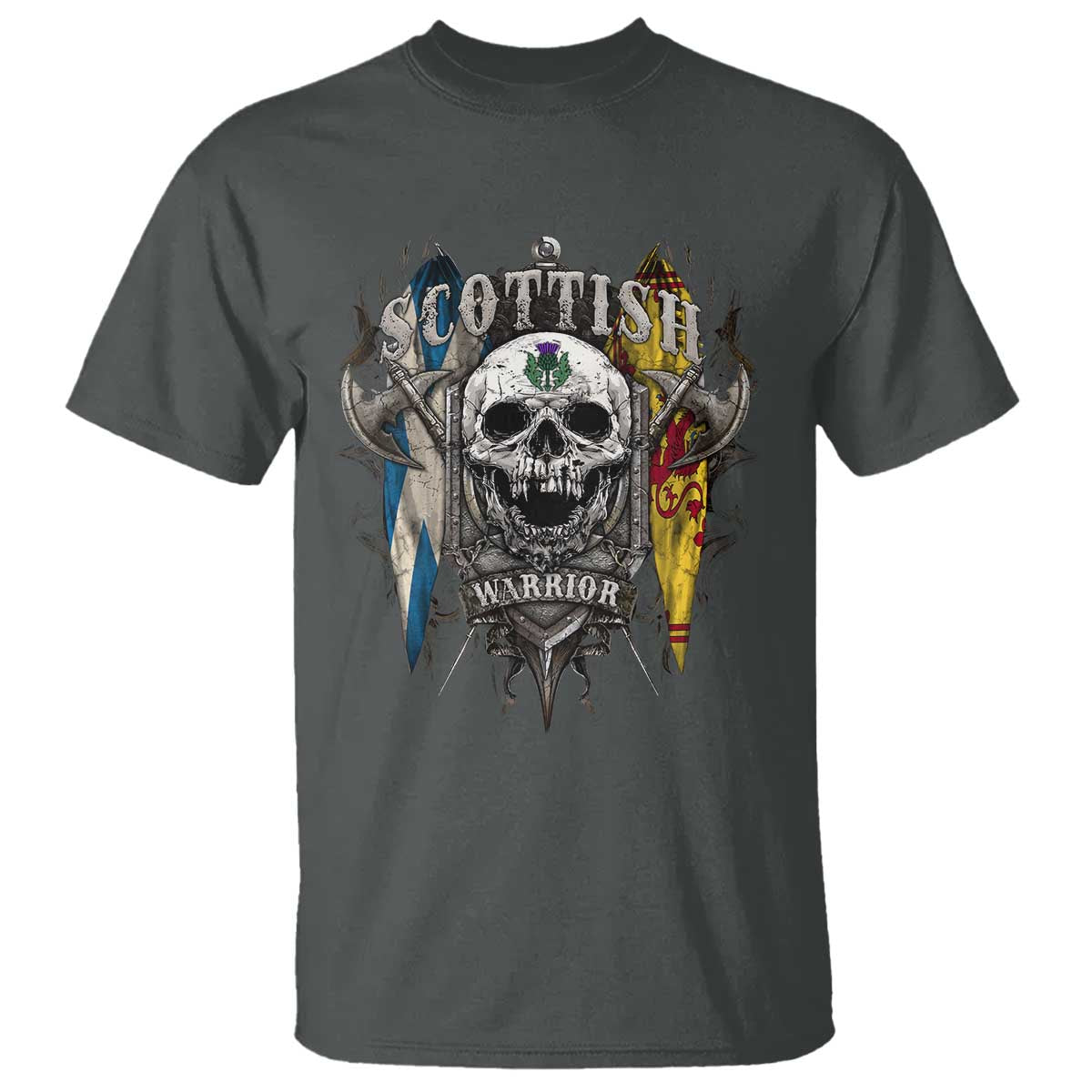Scottish Warrior T Shirt Vintage Skull Celtic Cross Scottish Lion Rampant Flag