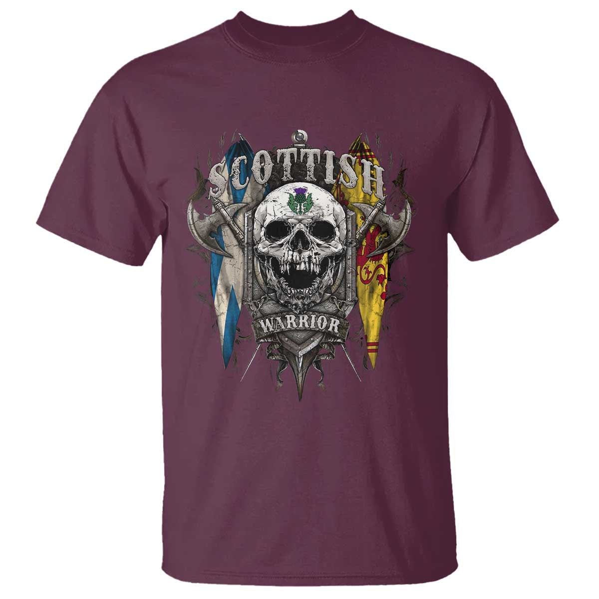 Scottish Warrior T Shirt Vintage Skull Celtic Cross Scottish Lion Rampant Flag