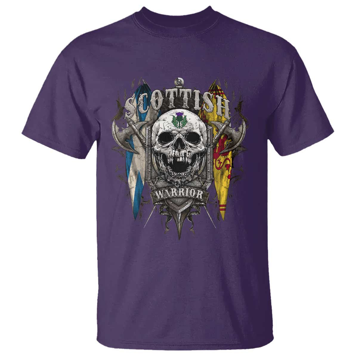 Scottish Warrior T Shirt Vintage Skull Celtic Cross Scottish Lion Rampant Flag