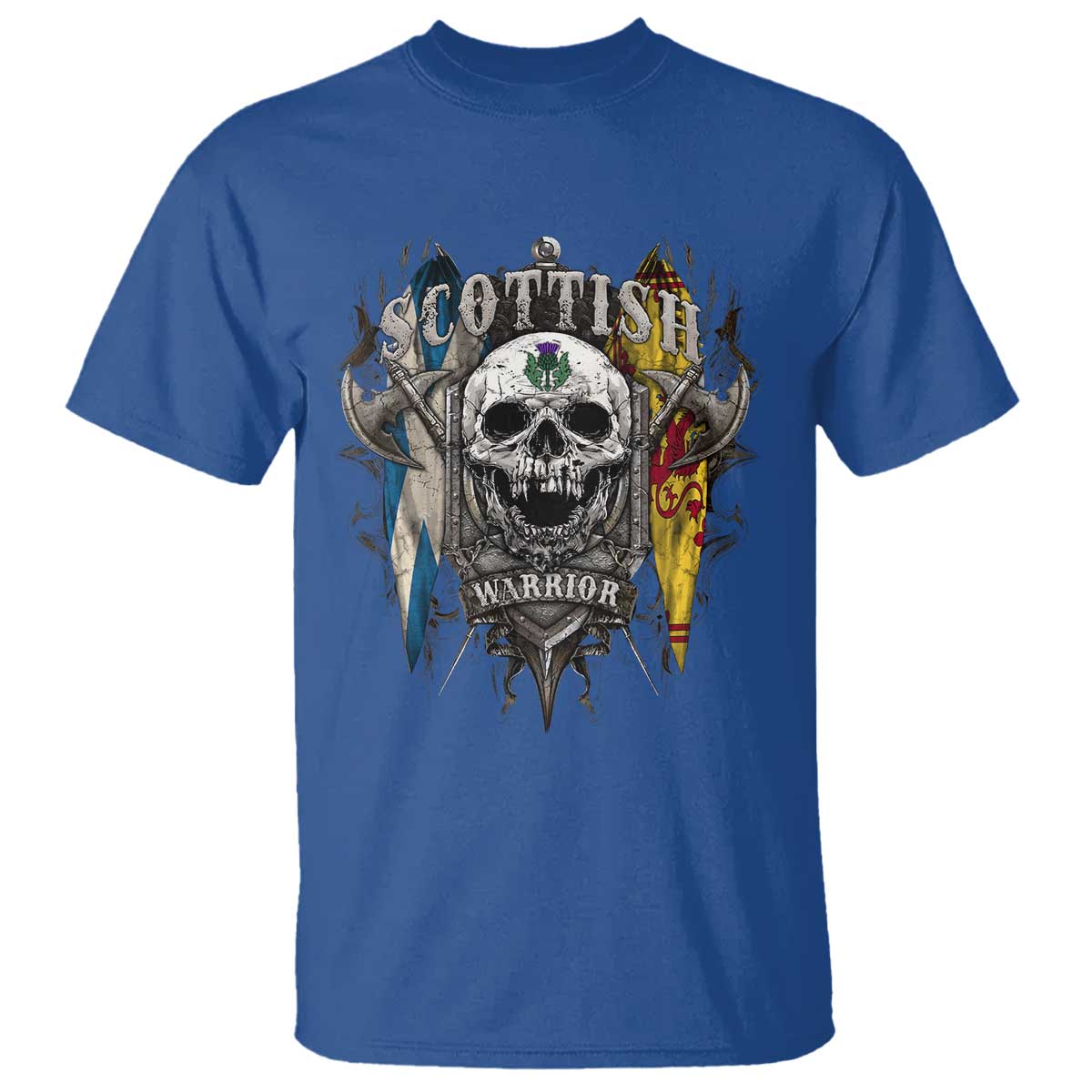 Scottish Warrior T Shirt Vintage Skull Celtic Cross Scottish Lion Rampant Flag