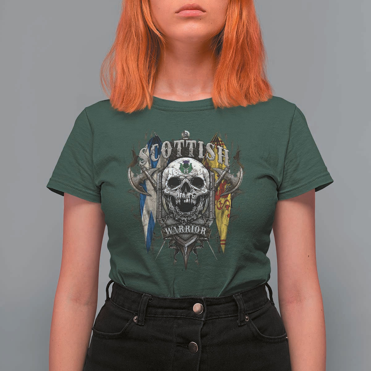 Scottish Warrior T Shirt For Women Vintage Skull Celtic Cross Scottish Lion Rampant Flag