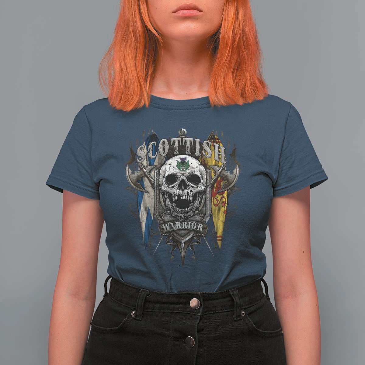 Scottish Warrior T Shirt For Women Vintage Skull Celtic Cross Scottish Lion Rampant Flag