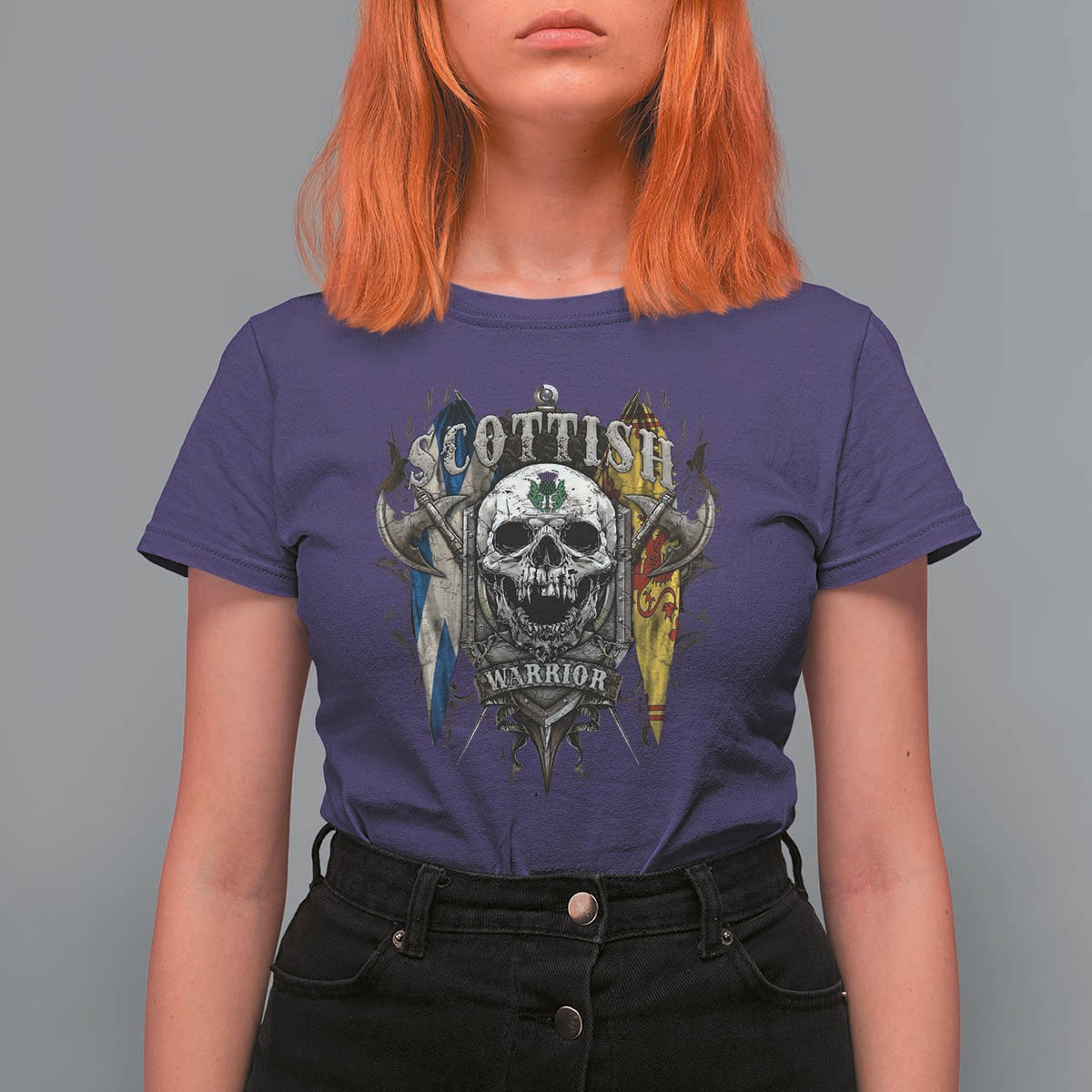 Scottish Warrior T Shirt For Women Vintage Skull Celtic Cross Scottish Lion Rampant Flag