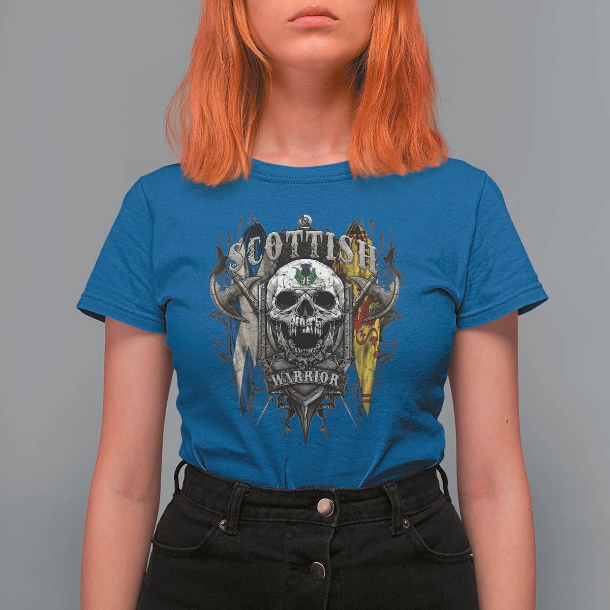 Scottish Warrior T Shirt For Women Vintage Skull Celtic Cross Scottish Lion Rampant Flag