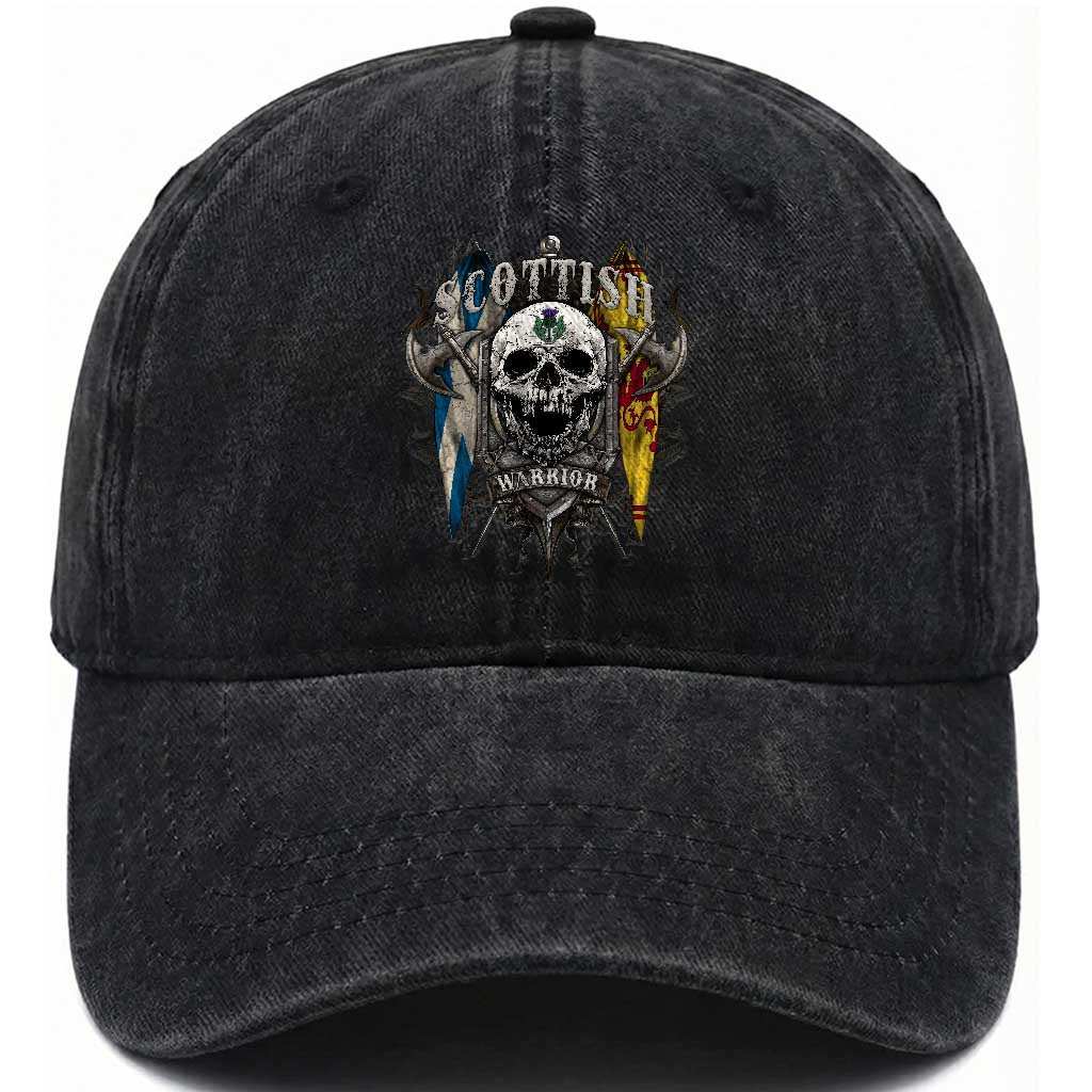 Scottish Warrior Washed Cotton Baseball Cap Vintage Skull Celtic Cross Scottish Lion Rampant Flag