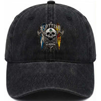 Scottish Warrior Washed Cotton Baseball Cap Vintage Skull Celtic Cross Scottish Lion Rampant Flag