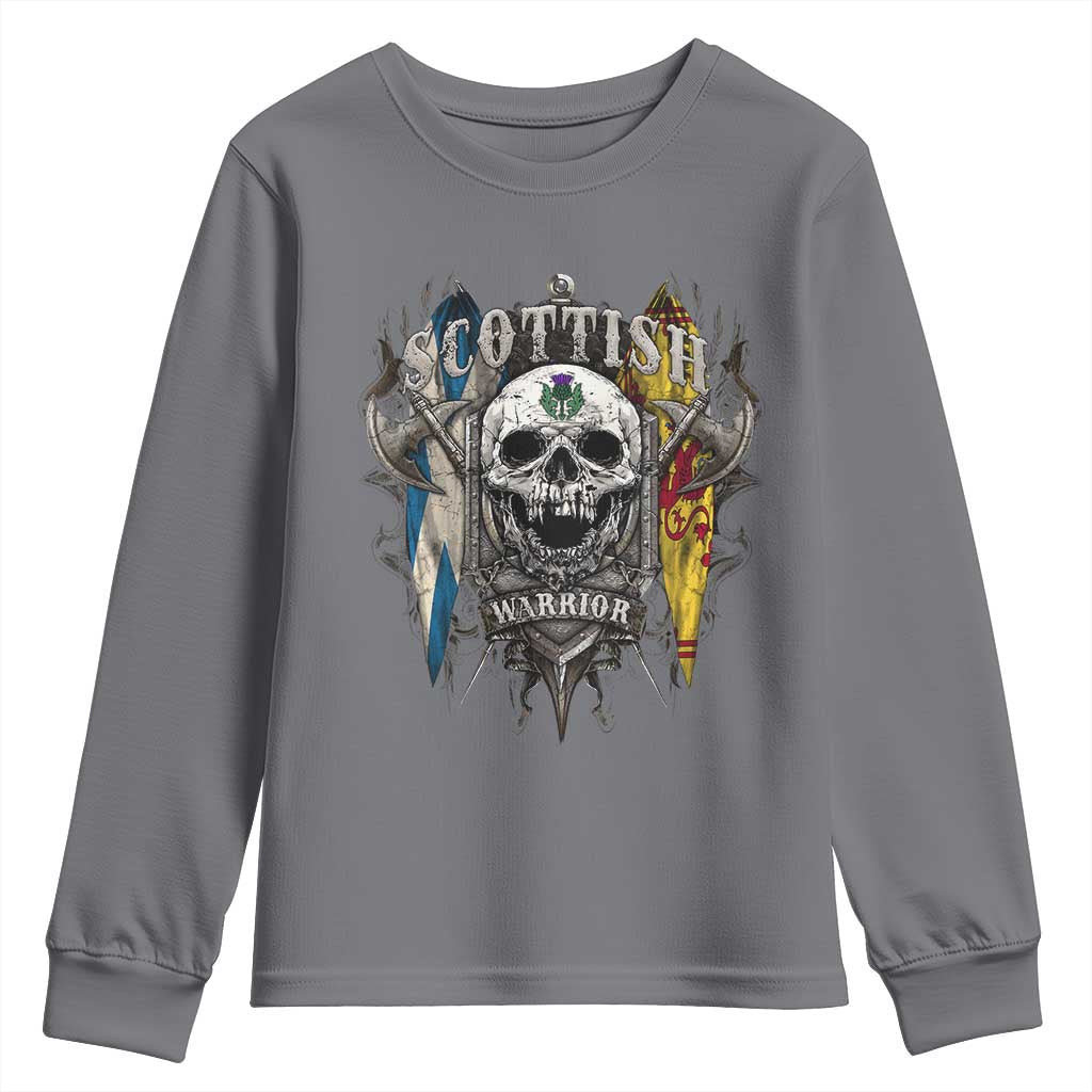 Scottish Warrior Youth Sweatshirt Vintage Skull Celtic Cross Scottish Lion Rampant Flag