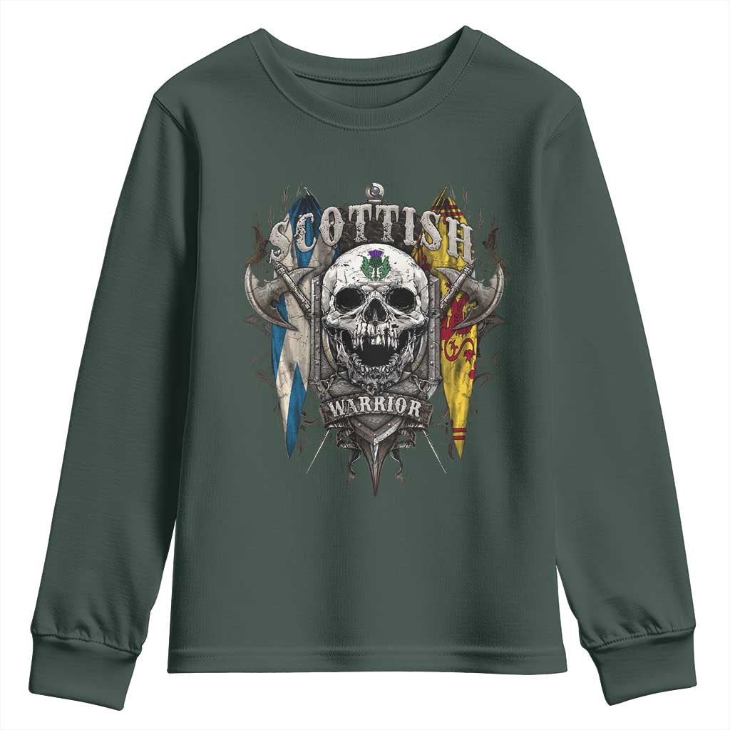 Scottish Warrior Youth Sweatshirt Vintage Skull Celtic Cross Scottish Lion Rampant Flag