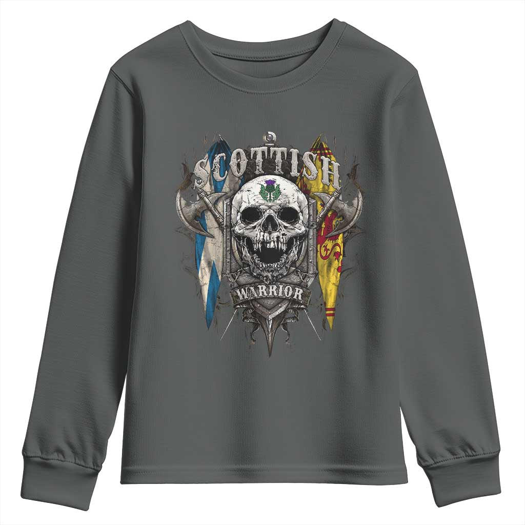 Scottish Warrior Youth Sweatshirt Vintage Skull Celtic Cross Scottish Lion Rampant Flag
