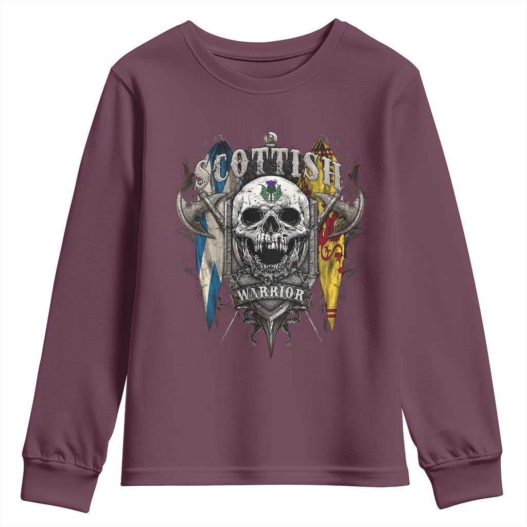 Scottish Warrior Youth Sweatshirt Vintage Skull Celtic Cross Scottish Lion Rampant Flag